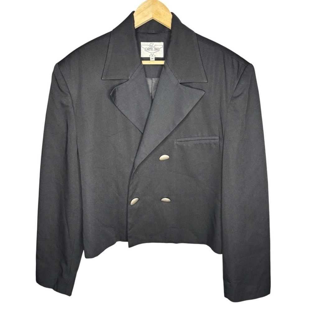 Vintage Carmel Zhao Black Double Breasted Cropped Blazer Jacket USA Women’s M